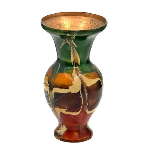 Enamel Copper Metal Multicolor Drip Glaze Vase With Metallic Gold Finish - Picture 1 of 9